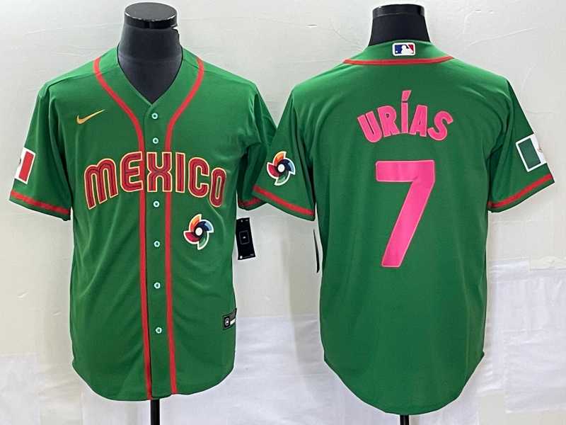 Mens Mexico Baseball #7 Julio Urias 2023 Green World Classic Stitched Jersey2